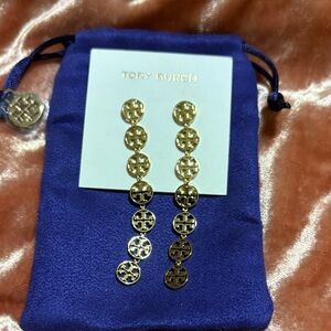 Tory Burch Gold Logo Drop Earrings